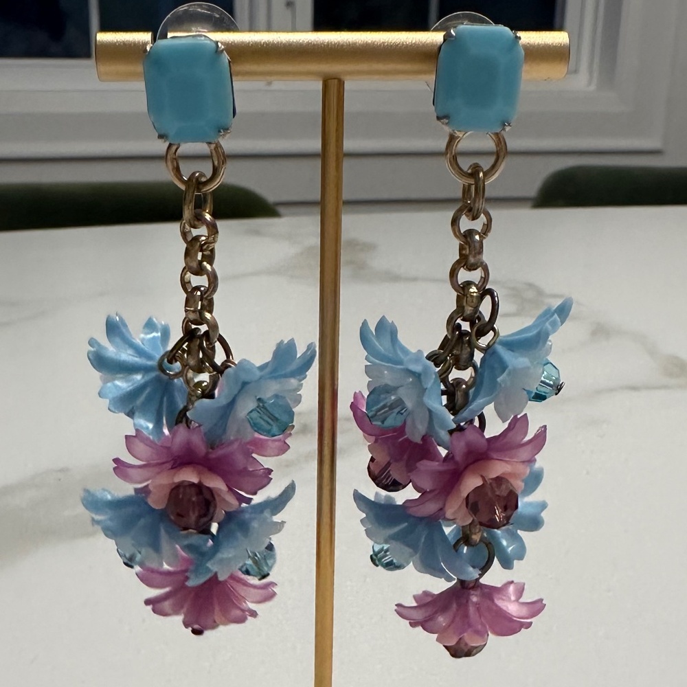 DANNY POLLAK - Whimsical Pastel Floral Drop Earrings Statement Garden